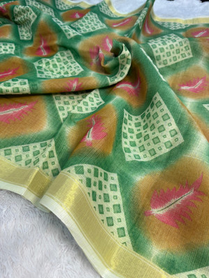 Banaras silk palace Printed Kanjivaram Chanderi Saree(Light Green)