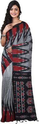 GhoshEthnic Temple Border Sambalpuri Handloom Viscose Rayon Saree(Grey)
