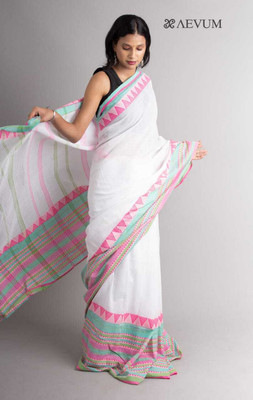 Sthaker Woven Tant Pure Cotton Saree(White)