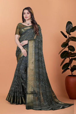 RASIFASHION Printed Banarasi Jacquard Saree(Dark Green)