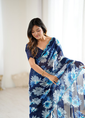 Meet Trendz Printed Bollywood Georgette Saree(Blue)