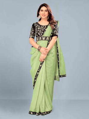 ISHA TRADE Embellished Bollywood Net Saree(Green)