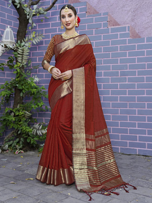 ANOUK Solid/Plain, Embroidered Mysore Organza Saree(Red)