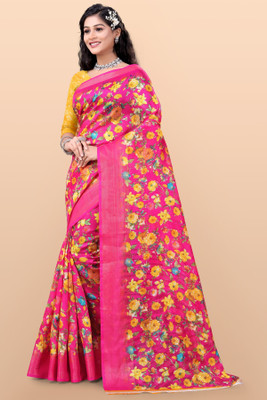 Leelavati Self Design Daily Wear Cotton Blend Saree(Pink)