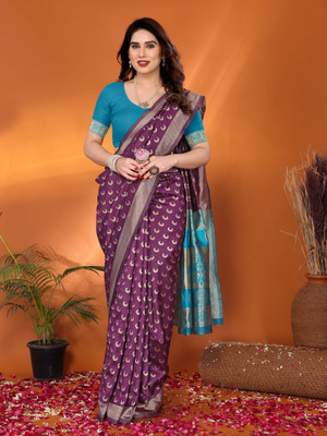 Soor Panchi Woven Banarasi Cotton Silk Saree(Magenta)