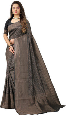 FENAL Woven Banarasi Jacquard Saree(Black)