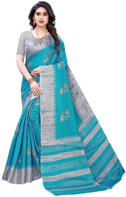 ANAHH Printed Daily Wear Jute Silk Saree(Blue)