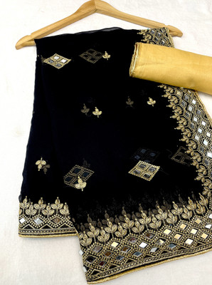 ROSYQUEEN Self Design, Embroidered Banarasi Georgette Saree(Black)