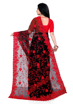 usharvi Embroidered Bollywood Net Saree(Black, Red)
