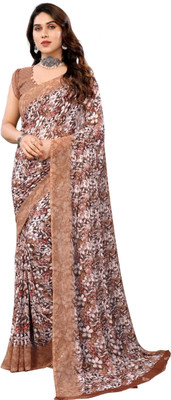 NIRMOHIFASHION Floral Print Bollywood Georgette Saree(Beige)