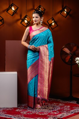 MIMOSA Woven Kanjivaram Art Silk Saree(Light Blue)