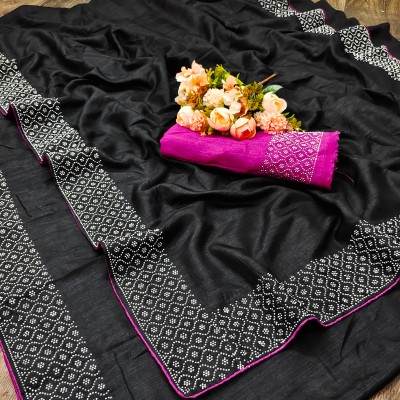 MM VENTURE Embroidered Bollywood Art Silk Saree(Black)