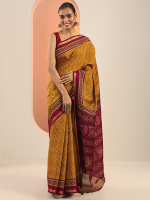 LIBAS Printed Daily Wear Cotton Blend Saree(Mustard)