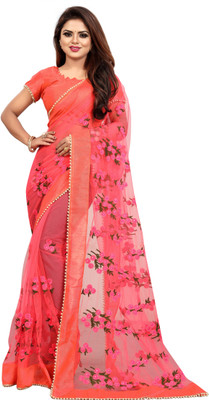 TEZMARK Floral Print Bollywood Net Saree(Pink)