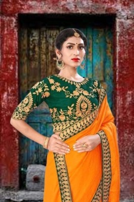 jiyanshi Embroidered, Solid/Plain, Embellished, Self Design Bollywood Pure Silk, Art Silk Saree(Yellow)