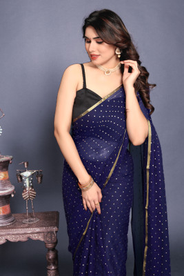 REDFISH Printed Daily Wear Chiffon Saree(Dark Blue)