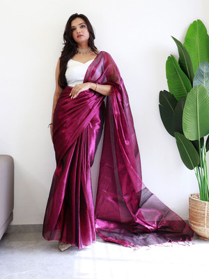 ANOUK Solid/Plain Chanderi Tissue Saree(Brown)