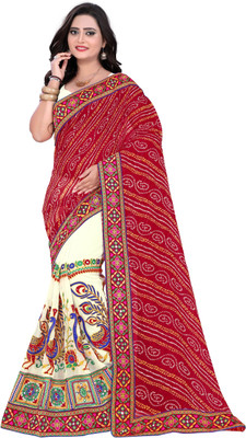 Arriva Fab Printed Bandhani Georgette Saree(Multicolor)