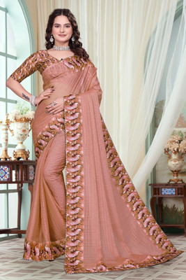 Shrijamyahamm Self Design Bollywood Chiffon Saree(Beige)
