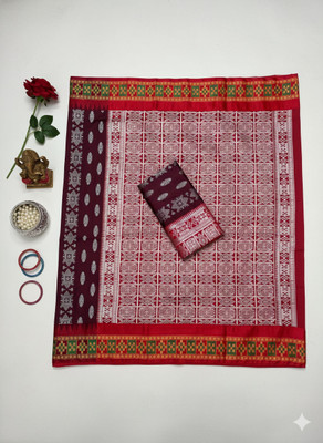 Arzoo kala textiles Woven Sambalpuri Chanderi Saree(Pack of 2, Red)