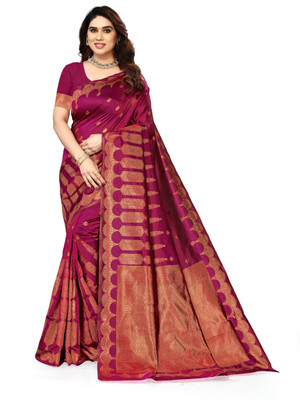 VAGHANI TEX Woven, Self Design Banarasi Silk Blend Saree(Magenta)