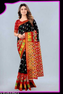 Saadhvi Printed Kalamkari Art Silk Saree(Black)