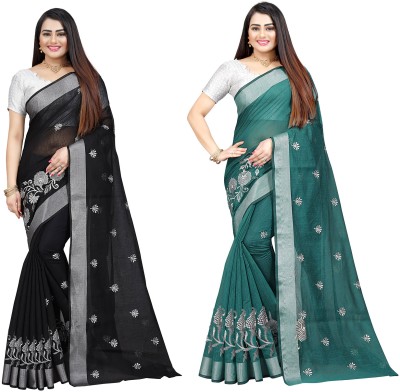 Indian Fashionista Embroidered Bollywood Cotton Silk Saree(Dark Green)