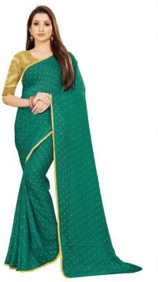 Florono enterprise Printed Bollywood Chiffon Saree(Dark Green)