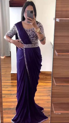 VKARAN Embellished Bollywood Pure Silk Saree(Purple)