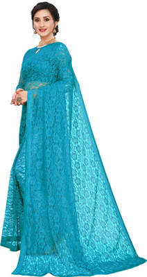 VioProm Floral Print Bollywood Net Saree(Blue)