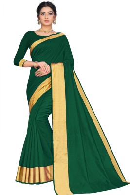 BAPS Self Design, Woven, Embellished, Solid/Plain Daily Wear Cotton Blend, Art Silk Saree(Dark Green)
