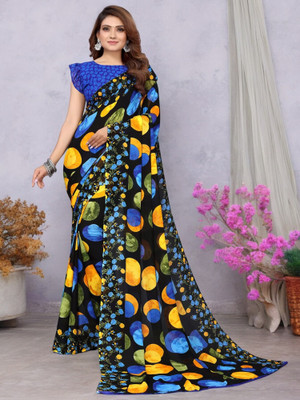 NIRMOHIFASHION Printed Bollywood Georgette Saree(Blue)