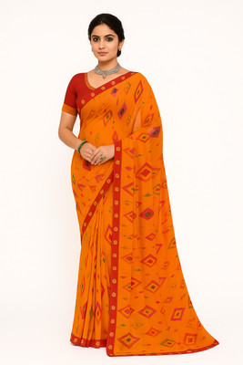 AGANTUK FASHION Printed Saree with Attached Blouse Chiffon Saree(Orange)