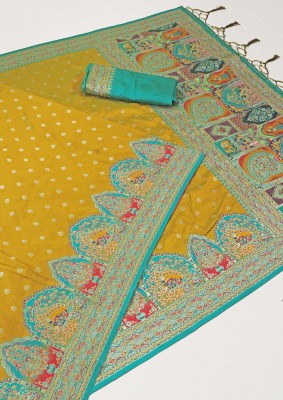 Vichitra Woven Kanjivaram Silk Blend Saree(Light Green)