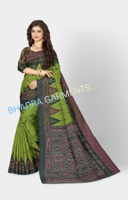 Bhadra Printed Sambalpuri Viscose Rayon Saree(Dark Green)