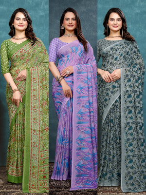 maayro Printed Bollywood Georgette Saree(Pack of 3, Multicolor)