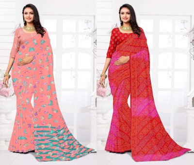 STYLEVEDA Paisley Daily Wear Georgette Saree(Pack of 2, Red, Pink)