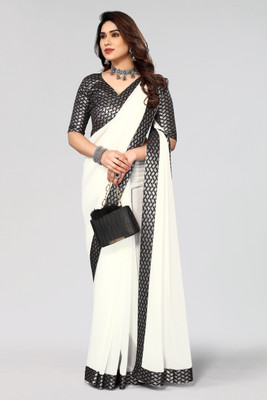NESHVI ENTERPRISE Solid/Plain Bollywood Georgette Saree(Cream)