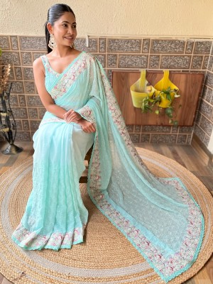 Sareemall Embellished Bollywood Georgette Saree(Light Blue)