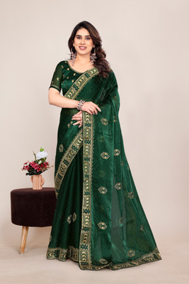 EthnicAura Embroidered Bollywood Jimmy choo Saree(Green)
