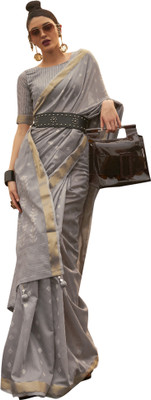 Akhilam Embroidered Banarasi Silk Blend Saree(Grey)