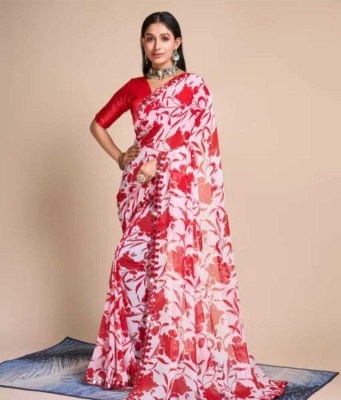 Damru trendz Printed Daily Wear Georgette Saree(Red)