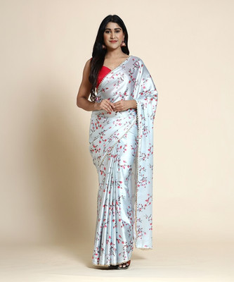 AVANSHEE Digital Print, Floral Print Bollywood Satin Saree(Grey)