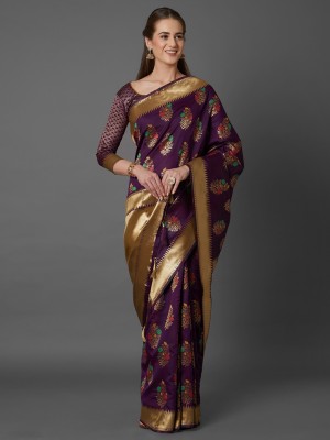 BOVTY Woven Banarasi Jacquard, Cotton Silk Saree(Purple)