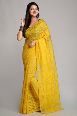 WoodenTant Woven Jamdani Cotton Silk Saree(Yellow)