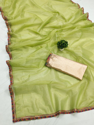 Ashiya Fab Solid/Plain Bollywood Net Saree(Green)