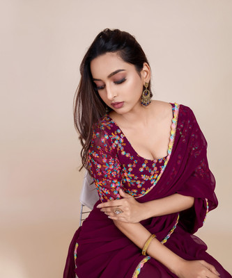 COSBILA FASHION Solid/Plain Bollywood Georgette Saree(Multicolor)