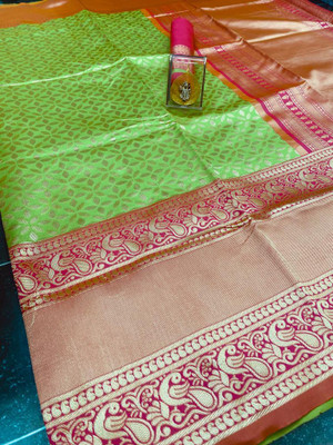 Rudr Venture Digital Print Banarasi Jacquard Saree(Green)