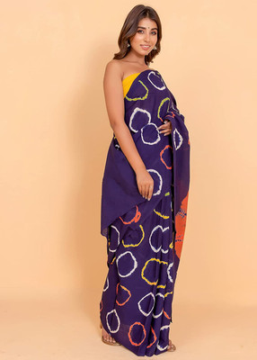 Pinkcity Trade World Printed, Color Block, Blocked Printed Daily Wear Pure Cotton Saree(Blue)