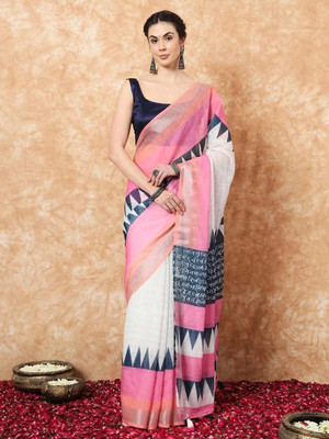 SJY Printed Assam Silk Linen Saree(Multicolor)